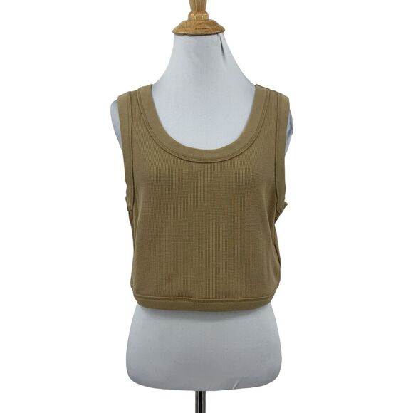 Madewell Crewneck Crop Tank Womens XL Extra Large Seed Khaki Waffle Knit Fitted - Picture 1 of 15